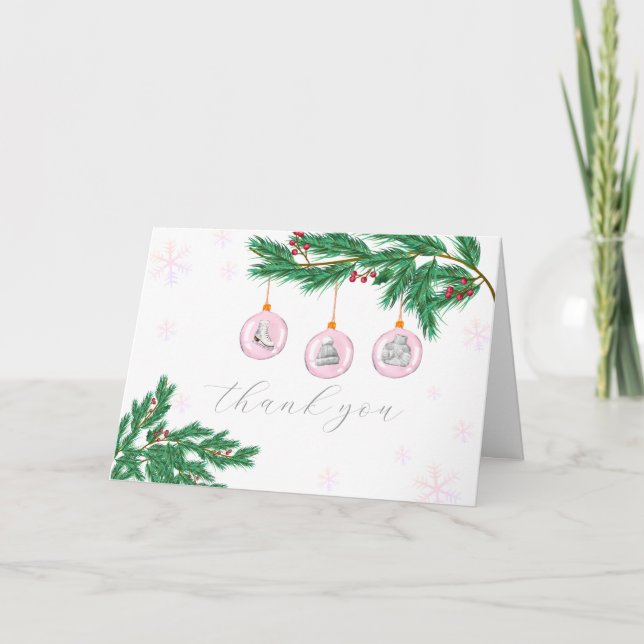 Tarjeta De Agradecimiento Pink Modern Winter Clothes Ornaments Baby Shower (Anverso)