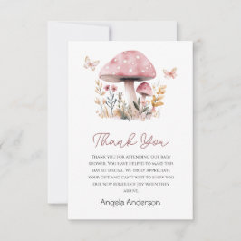Tarjeta De Agradecimiento Pink Mushroom Woodland Baby Shower