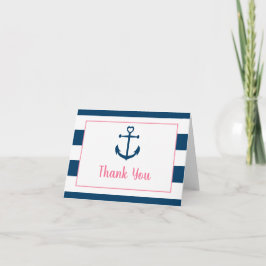 Tarjeta De Agradecimiento Pink Navy Girl Nautical Anchor Baby Shower