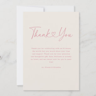 Tarjeta De Agradecimiento Pink Oh Baby Heart Calligraphy Simple Baby Shower