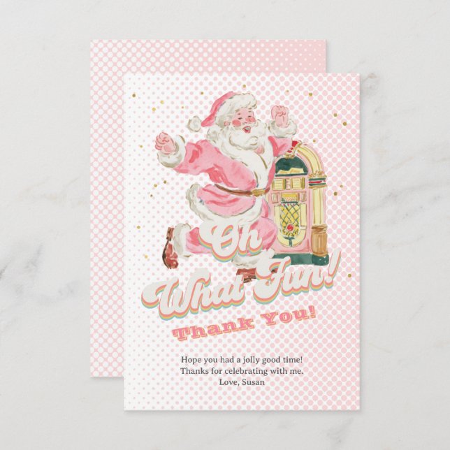 Tarjeta De Agradecimiento Pink Oh Qué Fun-Retro Groovy Santa Claus Cumpleaño (Anverso / Reverso)