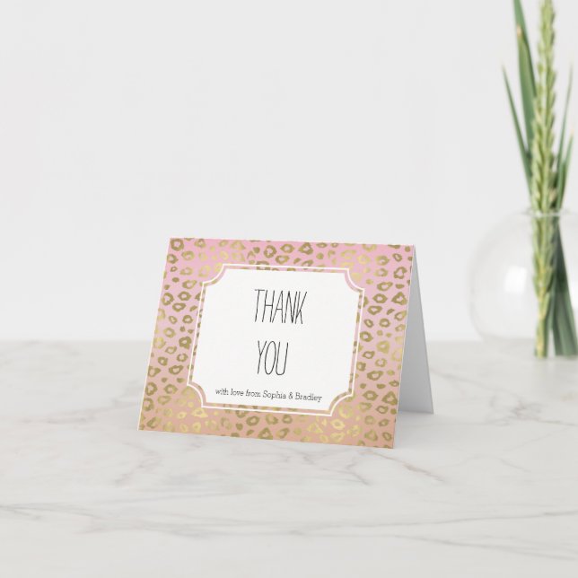Tarjeta De Agradecimiento Pink Ombre Gold Leopard Print Thank you (Anverso)