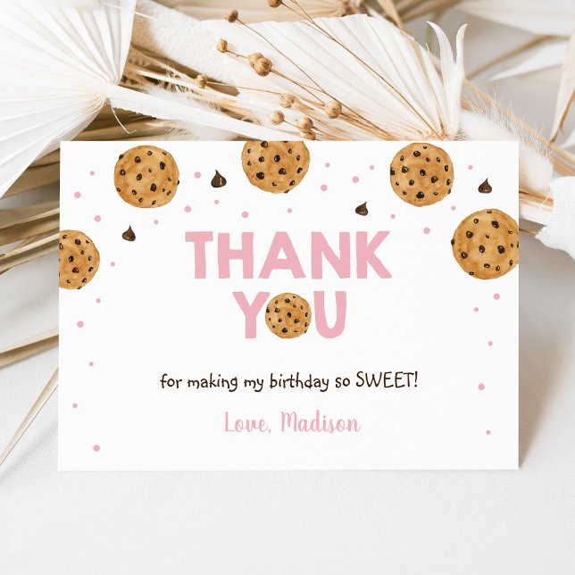 Tarjeta De Agradecimiento Pink One Sweet Cookie Birthday Gracias (Subido por el creador)