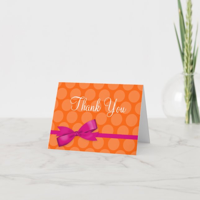 Tarjeta De Agradecimiento Pink Orange Polka Dot Printed Bow Thank You (Anverso)