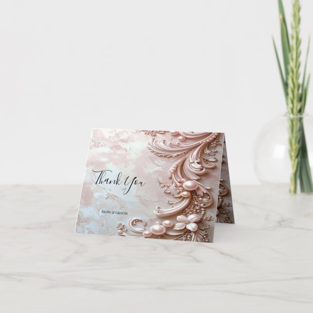 Tarjeta De Agradecimiento Pink Ornate Pearl and Floral Thank You Card (Anverso)