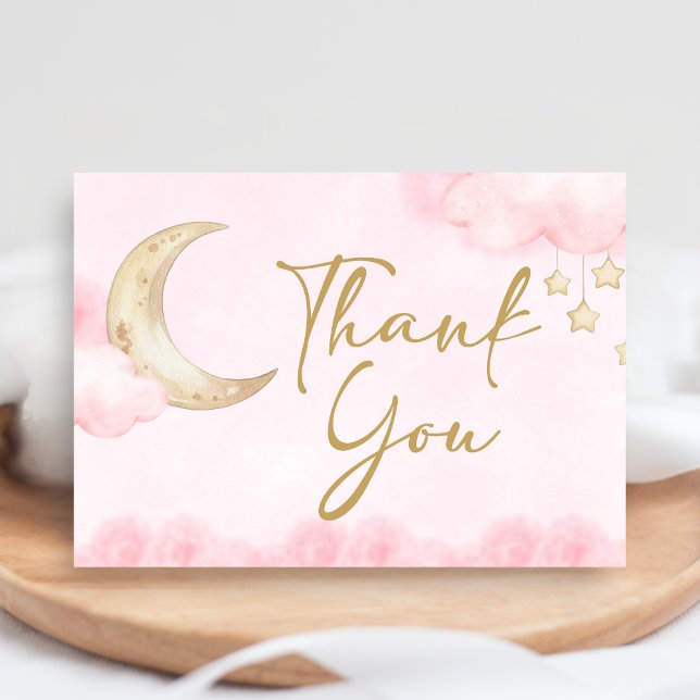 Tarjeta De Agradecimiento Pink Over the Moon Baby Shower  (Over the Moon Baby Shower Thank You Card)