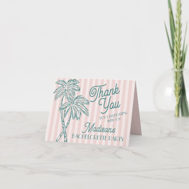 Tarjeta De Agradecimiento Pink Palm Springs Pastel Beach Gracias Cartas (Anverso)