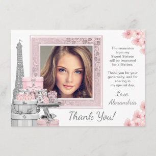 Tarjeta De Agradecimiento Pink Paris Sweet 16 Gracias Cartas