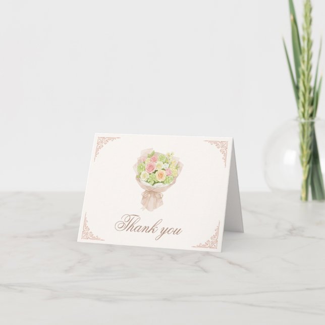 Tarjeta De Agradecimiento pink pastel bouquet Elegant  (Anverso)