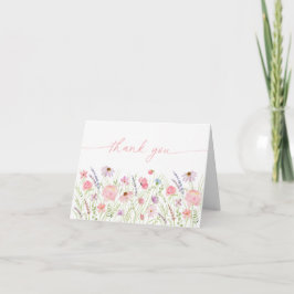 Tarjeta De Agradecimiento Pink Pastel Wildflower Meadow Baby Shower