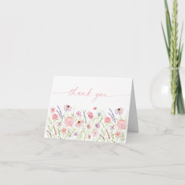 Tarjeta De Agradecimiento Pink Pastel Wildflower Meadow Baby Shower (Anverso)