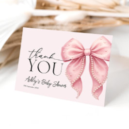 Tarjeta De Agradecimiento Pink Pearl Bow Baby Shower Thank You Card