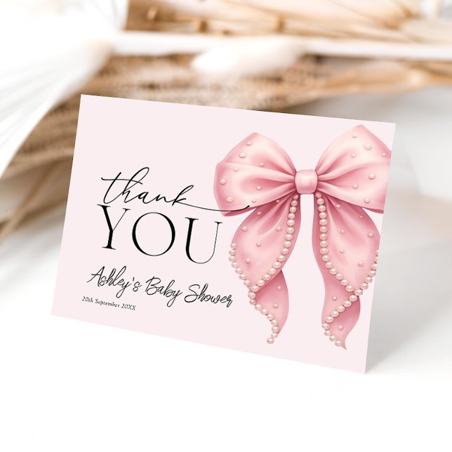 Tarjeta De Agradecimiento Pink Pearl Bow Baby Shower Thank You Card (Subido por el creador)