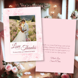 Tarjeta De Agradecimiento Pink Peonies Love & Thanks Photo & Note Wedding