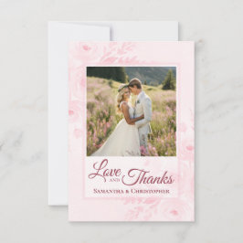 Tarjeta De Agradecimiento Pink Peonies Love & Thanks Photo & Note Wedding