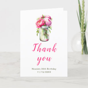 Tarjeta De Agradecimiento Pink Peonies Mason Jar Cumpleaños