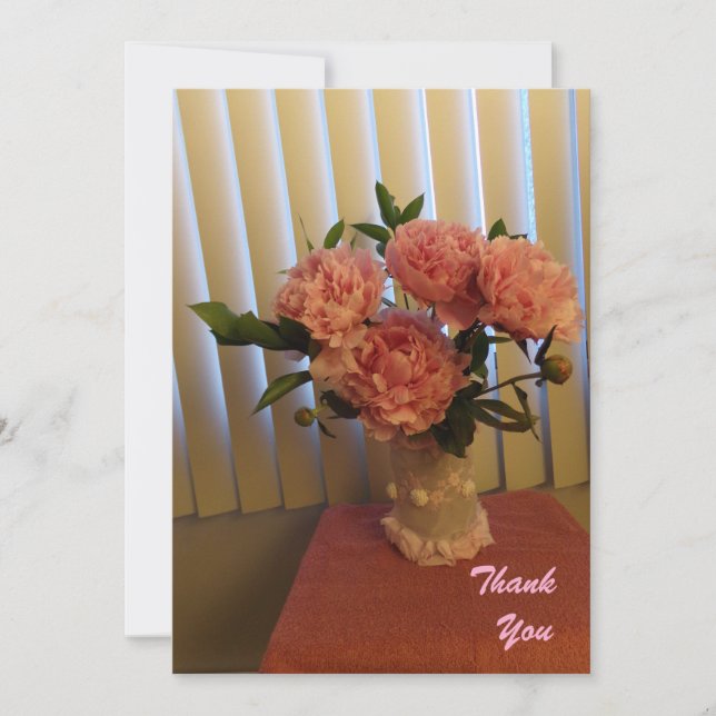 Tarjeta De Agradecimiento Pink Peony Bouquet Flat Thank You Card (Anverso)