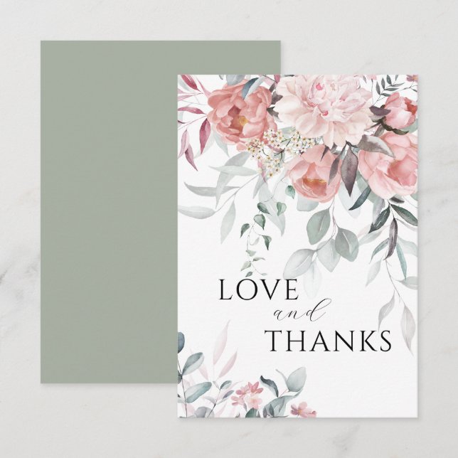 Tarjeta De Agradecimiento Pink Peony Love & Gracias Boda (Anverso / Reverso)
