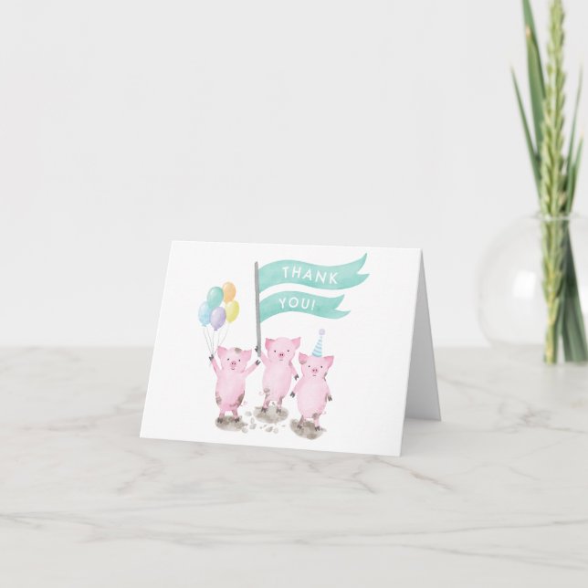 Tarjeta De Agradecimiento Pink Piggy Gracias (Anverso)
