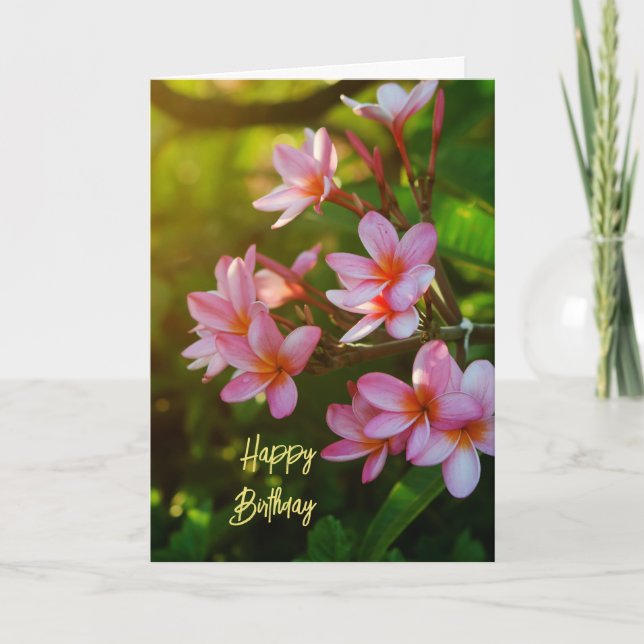 Tarjeta De Agradecimiento Pink Plumeria Happy Birday Card (Anverso)