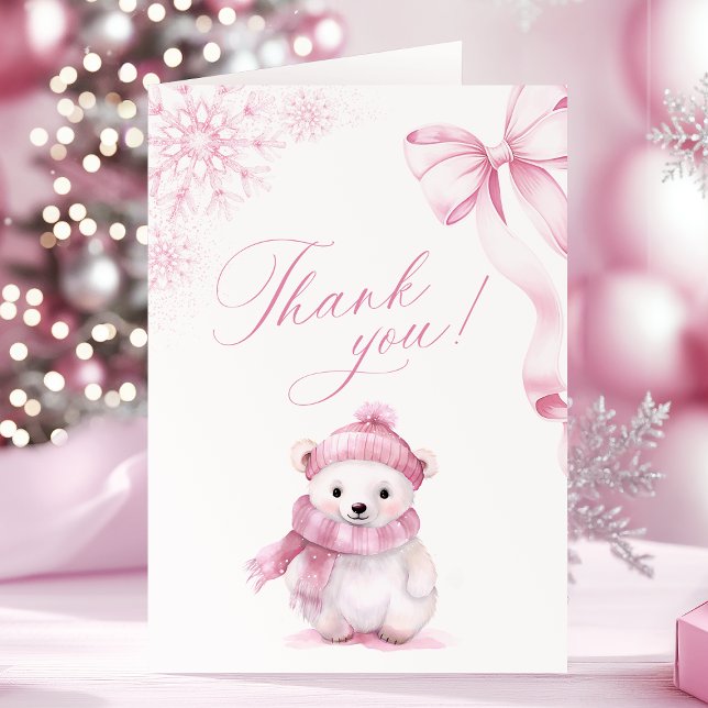 Tarjeta De Agradecimiento Pink Polar Bear Foldable Thank You Card (Subido por el creador)