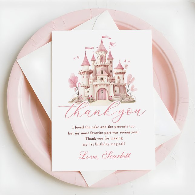 Tarjeta De Agradecimiento Pink Princess Castle Girl's Birthday Party (Subido por el creador)