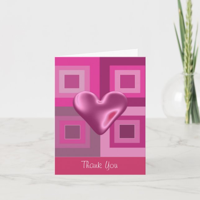 Tarjeta De Agradecimiento Pink Puffy Heart Gracias (Anverso)