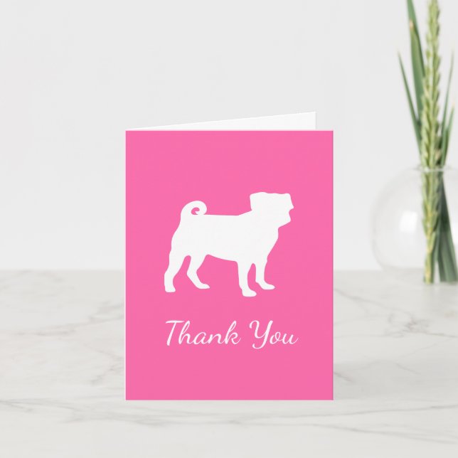 Tarjeta De Agradecimiento Pink Pug Silhouette Puppy Baby Shower (Anverso)