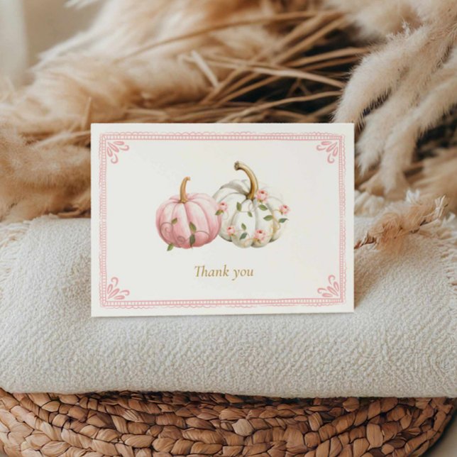 Tarjeta De Agradecimiento Pink Pumpkin Baby Shower Thank You Card (Girl Fall Baby Shower Thank you card)