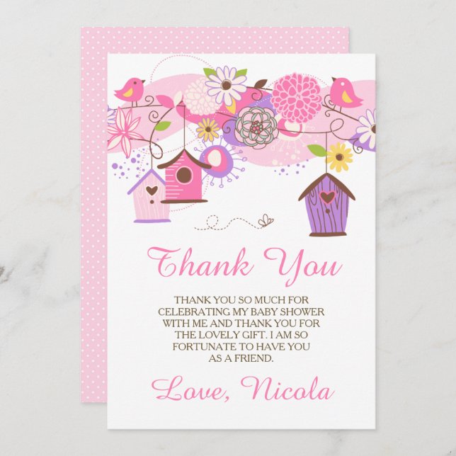 Tarjeta De Agradecimiento Pink & Purple Floral Baby Shower Thank You Card (Anverso / Reverso)