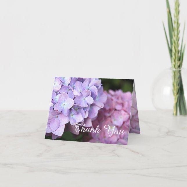 Tarjeta De Agradecimiento © Pink & Purple Hydrangeas Boda Gracias (Anverso)