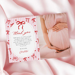 Tarjeta De Agradecimiento Pink Red Coquette Bow Valentine Baby Shower Photo