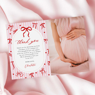 Tarjeta De Agradecimiento Pink Red Coquette Bow Valentine Baby Shower Photo
