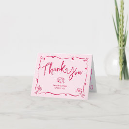 Tarjeta De Agradecimiento Pink Red Hand Drawn Doodle Style Graduation Quirky