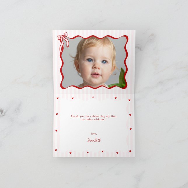 Tarjeta De Agradecimiento Pink Red Heart Little Sweetheart Birthday Photo (Interior)