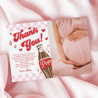 Tarjeta De Agradecimiento Pink Red She's Ready to Pop Baby Shower Photo