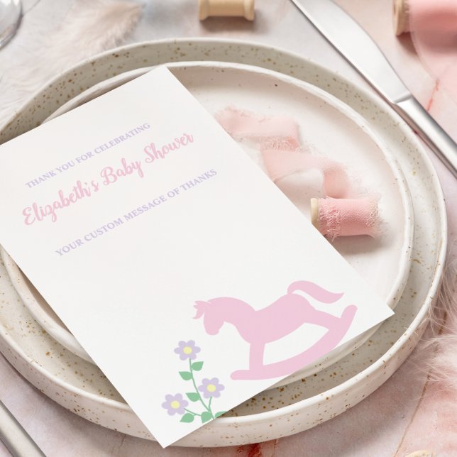 Tarjeta De Agradecimiento Pink Rocking Horse Girl Baby Shower (Subido por el creador)