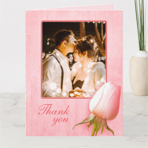 Tarjeta De Agradecimiento Pink rose bud wedding large photo thank you card