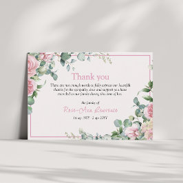 Tarjeta De Agradecimiento Pink roses eucalyptus leaves floral frame funeral