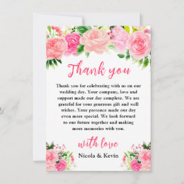 Tarjeta De Agradecimiento Pink Roses with Foliage Wedding