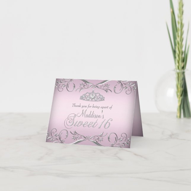 Tarjeta de agradecimiento Pink & Silver Tiara Swee (Anverso)