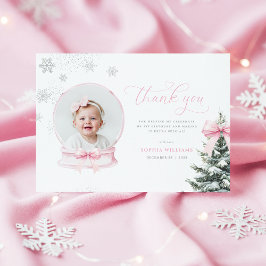 Tarjeta De Agradecimiento Pink Snowglobe Winter Onederland First Birthday Th