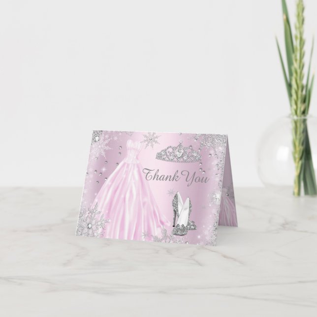 Tarjeta De Agradecimiento Pink Sparkle Dress Tiara Thank You Card (Anverso)