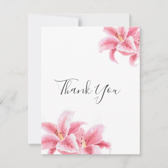 Tarjeta De Agradecimiento Pink Stargazer Lilies Watercolor (Anverso)