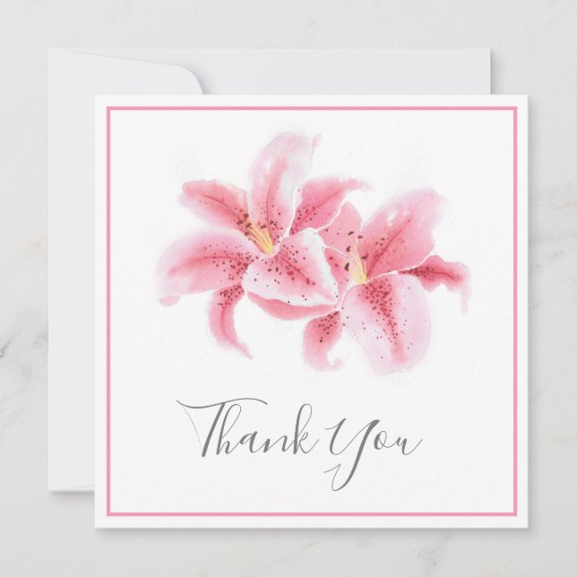 Tarjeta De Agradecimiento Pink Stargazer Lilies Watercolor (Anverso)