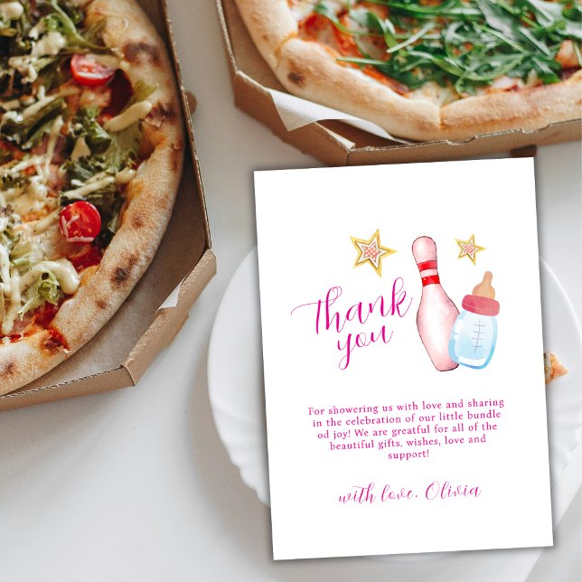 Tarjeta De Agradecimiento Pink Strike Up Some Fun Bowling Girl Baby Shower  (Pink Strike Up Some Fun Bowling Girl Baby Shower Thank You Card)