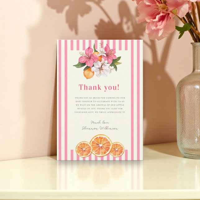Tarjeta De Agradecimiento Pink Stripe Floral Baby Shower Thank You card (Subido por el creador)