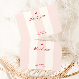 Tarjeta De Agradecimiento Pink Stripe Heart Valentine Baby Shower