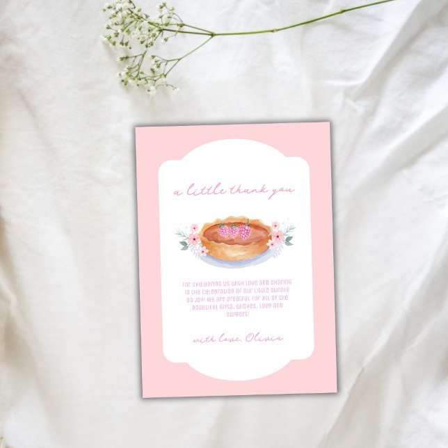 Tarjeta De Agradecimiento Pink Sweet Floral Cutie Pie Raspberry Baby Shower (Pink Sweet Floral Cutie Pie Raspberry Baby Shower Thank You Card)