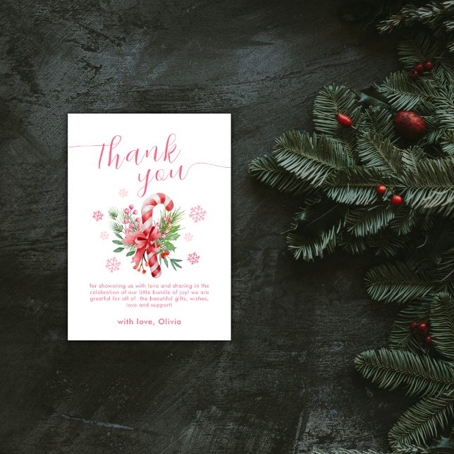 Tarjeta De Agradecimiento Pink Sweet Snowflake Festive Candy Baby Shower  (Pink Sweet Snowflake Festive Candy Baby Shower Thank You Card)